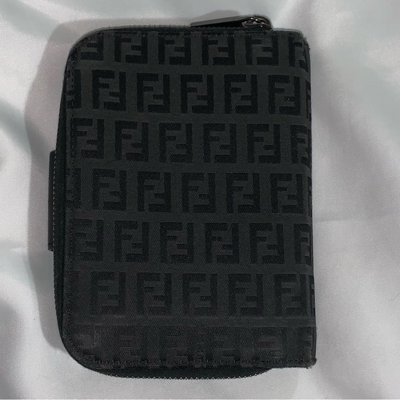 FENDI black FF logo jacquard/leather FULL TIME AGENDA wallet CLUTCH - Picture 14 of 16